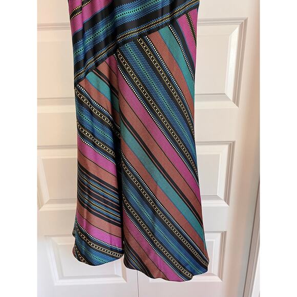 Maggy London One-Shoulder Midi Dress Sz 4 – Striped Colorful Cocktail Dress NWOT - Picture 5 of 10